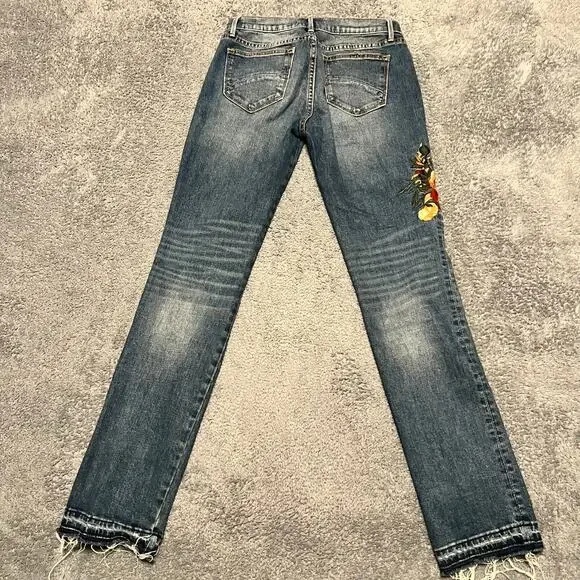 DRIFTWOOD Jeans Womens 26 Distressed Stretch Audrey Embroidered Boho Cottagecore - Picture 3 of 10